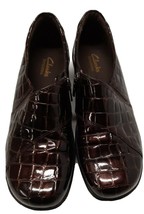 Clarks Bendables Brn Alligator Pattern Patent Leather Slip On Shoes Sz 6.5M - £78.10 GBP
