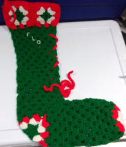Homemade Green &amp; Red Crochet Christmas Stocking - £4.74 GBP