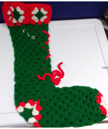 Homemade Green &amp; Red Crochet Christmas Stocking - $8.21 CAD