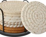 Coasters Set of 8, Cotton Woven, Absorbent, with Holder, home Decor, 4 C... - $12.00