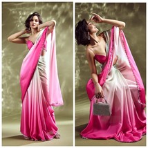 Pink Satin Silk Saree,  stones studded lace work, Gift for her,  SALE SALE - £67.26 GBP