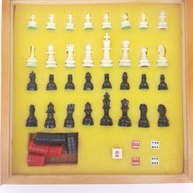 Magnetic Chess Checker Backgammon Game Set Plastic Pieces Storage Case Complete - £5.54 GBP
