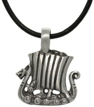 Jewelry Trends Pewter Celtic Viking Ship Long Boat Pendant with 18 Inch Black Le - £23.76 GBP
