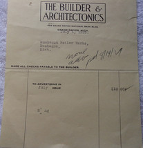 Vintage The Builder &amp; Architectonics Grand Rapids MI Invoice 1929 - £5.49 GBP