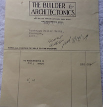 Vintage The Builder &amp; Architectonics Grand Rapids MI Invoice 1929 - $9.56 CAD