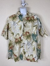 Island Connection Men Size L Beige Floral Pocket Button Up Shirt Short Sleeve - £5.76 GBP