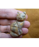(Y-CAT-SIC-561) little tan brown baby KITTY CAT kitten GEMSTONE carving ... - $15.79