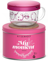 Ritzenhoff My Moment - Pink tea glass mug with lid and coaster - 0,4Lt / 13.52oz - $44.95