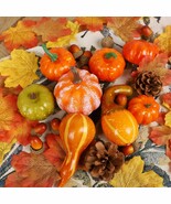 50Pc Centerpiece Set 6 Mini Pumpkin 2 Gourd 30 Autumn Leaves 10 Acorn 2 ... - $218.49 MXN