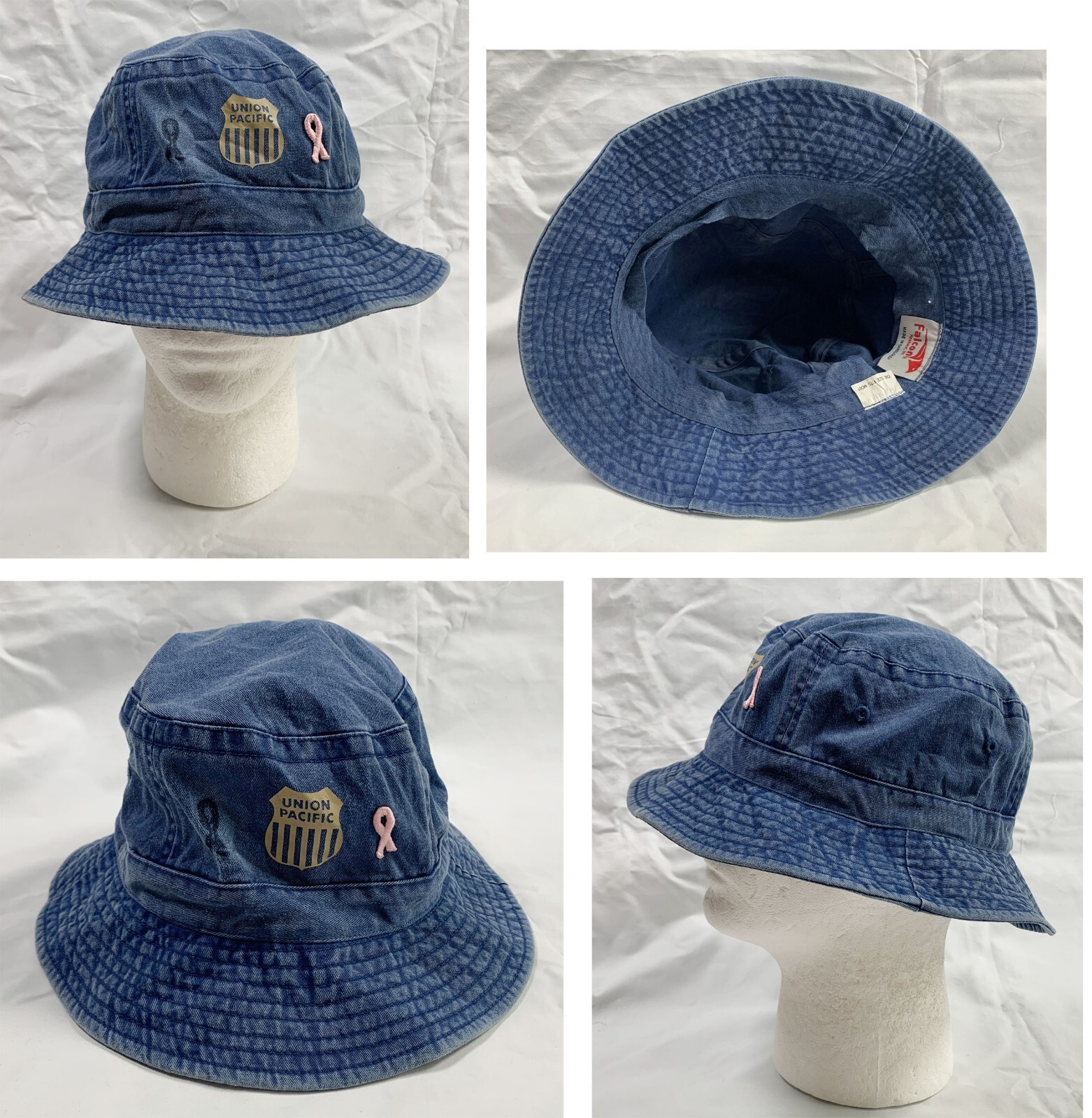 Union Pacific Railroad Denim Bucket Hat Boonie Cap Breast Cancer Awarene... - $24.70
