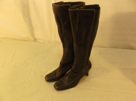 Anne Klein Dark Brown Leather Designer B0OTS Shoes Heeled Women&#39;s sz6.5 - £82.82 GBP