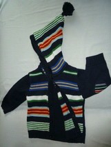 Baby Gap Multicolor Stripe Navy Blue Knit Sweater Hoodie Toddler Boy 18-24 - £14.27 GBP