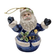 Vintage Iridescent Glazed Ceramic Santa with Blue Suit Christmas Ornament - $244.36 MXN