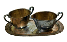 WM Rogers Creamer and Sugar Bowl Set with Tray Silver-plated Vintage NO LID - $8.69