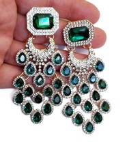 Rhinestone Drop Earrings, Green Chandelier Earrings, Dangle Austrian Crystal Jew - £31.31 GBP