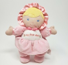 8" Prestige My First Doll Baby Girl Blonde Pink Stuffed Animal Plush Toy Rattle - $33.25