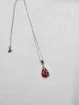 Avon Sterling Silver Colored Teardrop Pendant with Silvertone Necklace Red - $19.95