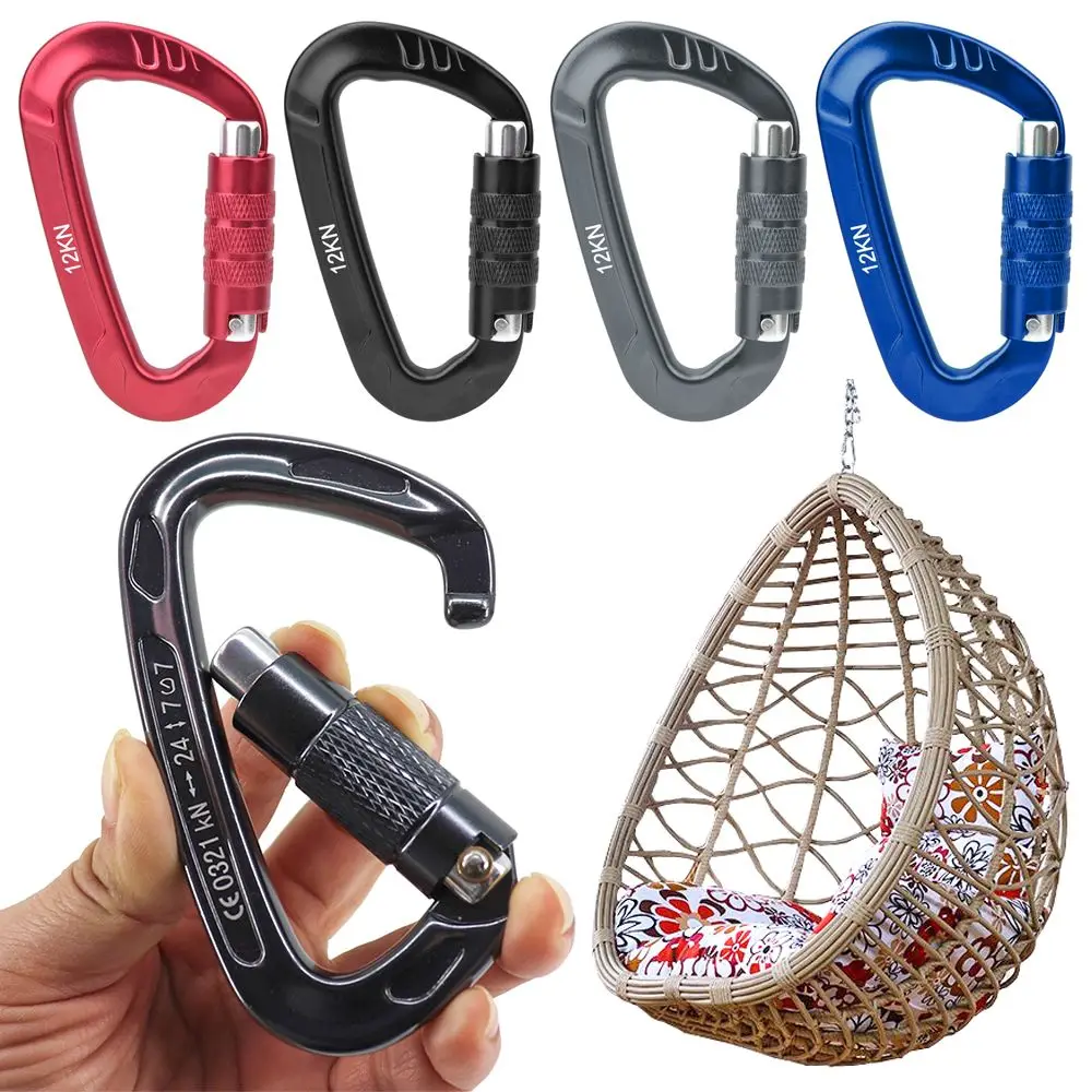 12KN Professional D Shaped Carabiner Clasp Keyring Clip Automatic Lock Buckle - £9.71 GBP+