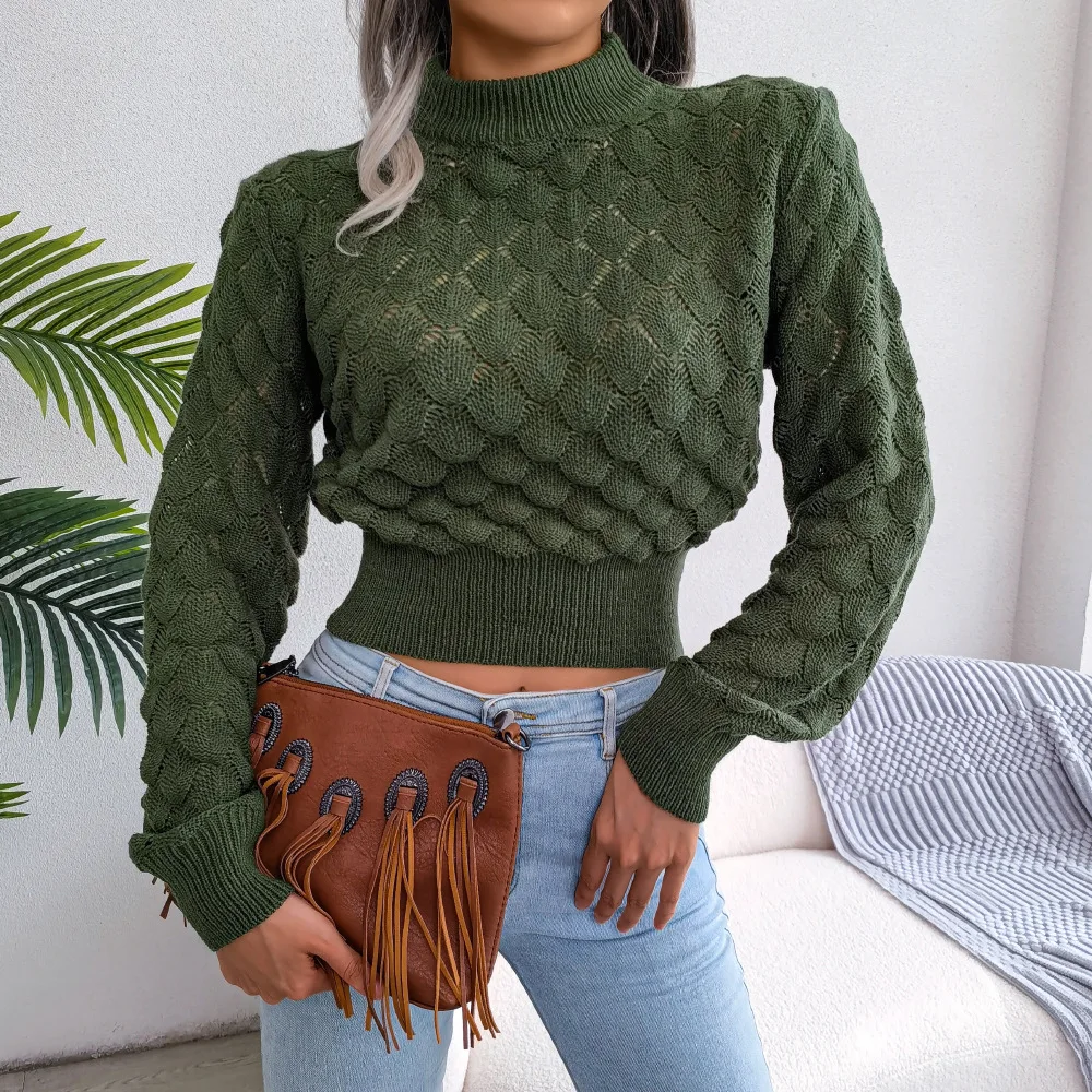  New Women  Fall Winter 3D  Cutout Long Sleeve Solid Color Chic Crop Knit  - £83.06 GBP