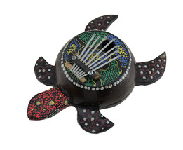 Scratch &amp; Dent Hand Carved Aboriginal Dot Painted Sea Turtle Thumb Piano Karimba - £15.31 GBP