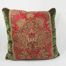 Raymond Waites Ancient Kingdom Red Green Velvet Decorative Square Pillow - £47.95 GBP
