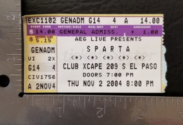 SPARTA -  NOVEMBER 2, 2004 CLUB XCAPE EL PASO CONCERT TICKET STUB - $10.00