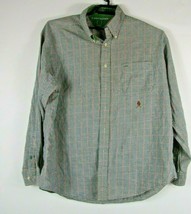 Tommy Hilfiger Xl Casual Long Sleeve Flannel Shirt Crest Logo Plaid Green Orange - £13.34 GBP