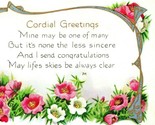 Vtg Postcard Unused 1910s Cordial Greetings Congratulations Floral Poem ... - £3.08 GBP