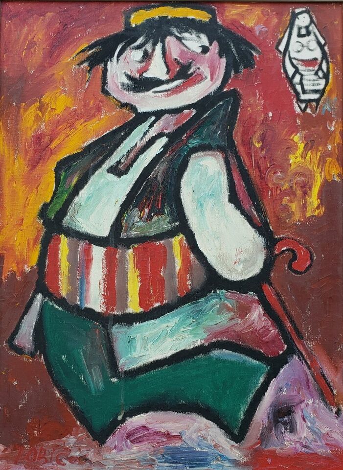 Rare Original &amp; Signed JOVAN OBICAN - The Flirt - Judaica Art Painting o... - $2,078.26