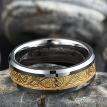 Somen Ring Men Real Tungsten Ring 8mm Gold Celtic Dragon Inlay Polished Engageme - £18.70 GBP