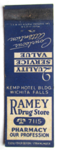 Ramey Drug Store Pharmacy - Wichita Falls, Texas 20 Strike Matchbook Cov... - £1.36 GBP