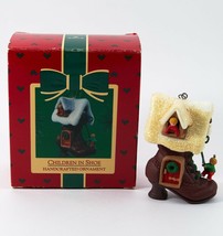 Christmas Hallmark Ornament Children In Shoe In Original Box Vintage 1985 - $7.49