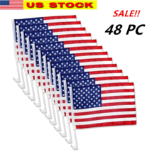 48 Pack Lot 12x17 USA Flags Car Window Clip On Fan Banners Car Flag US Seller - $49.49