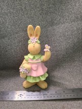 Tan Bunny Rabbit w Butterfly &amp; Easter Basket Decor 7 Inches - £7.21 GBP