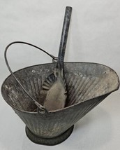 Vintage/Antique Distressed Galvanized Coal Ash Skuttle Bucket and Ash Shovel - $73.76