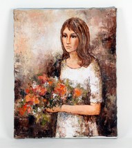 &quot;Ofreciendo Flores&quot; Por Celine,Mujer Ramo de Flores,Pintura Al Óleo en - £2,176.18 GBP