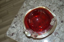 Beautiful Rare Heavy Ruby Red Vintage Murano Glass Bowl w Dog &amp; Cat Figu... - £159.86 GBP