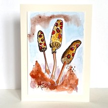 Mushroom Trio Blank Greeting Card Original Handmade Watercolor Artwork Signed - £10.38 GBP