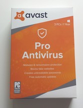 Avast Pro Antivirus - 3 PCs - 1 Year - Sealed Retail Box - $15.00