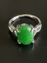 Green Jade S925 Sterling Silver Men Woman Ring Size 9.5 - £11.66 GBP