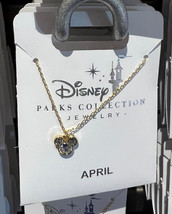 Disney Parks Mickey Mouse Faux Crystal April Birthstone Necklace Gold Color - £26.29 GBP