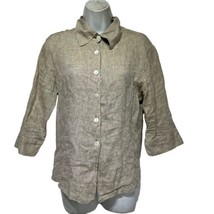 freda paris beige long sleeve 100% linen button up blouse Size 2 - $28.70