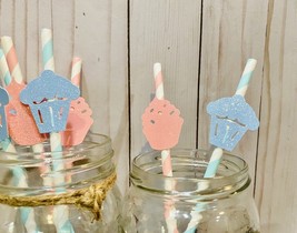 Cupcake or stud muffin, Gender Reveal Cupcake Straws, Gender Reveal Part... - $8.91