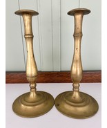 Beautiful Pair Antique Spun Brass Queen Anne Or Victoria 12” Candle Sticks - €43,00 EUR