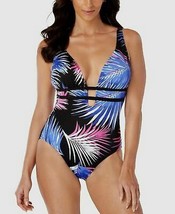 Swim Solutions Printed Plunging One-Piece Swimsuit, Size 8 - £35.61 GBP