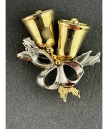 Vintage Gold Tone Bells and Ribbon Pin Brooch - $4.99
