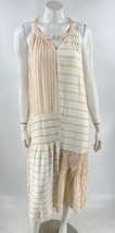 Easel Midi Dress Large White Orange Striped Patchwork Keyhole Cutout But... - $35.58 CAD
