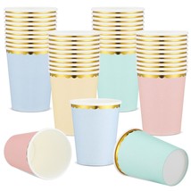 40 Pcs 9 Oz Pastel Paper Cups With Metallic Gold Border Party Disposable Paper C - $25.99