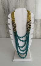 Avon Multi-strand Long Beaded Tricolor Necklace Teal Gold Yellow-green Jewelry - £11.03 GBP