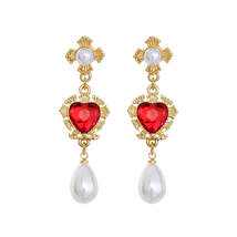 Pearl &amp; Red Crystal 18K Gold-Plated Heart Drop Earrings - £10.96 GBP